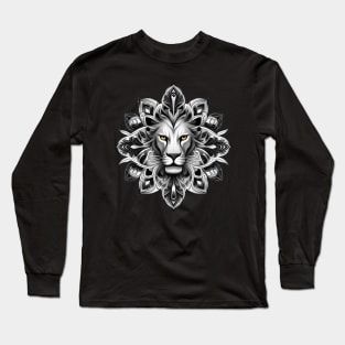 Tattoo Style Lion Head With French Lily Flower Surround Long Sleeve T-Shirt